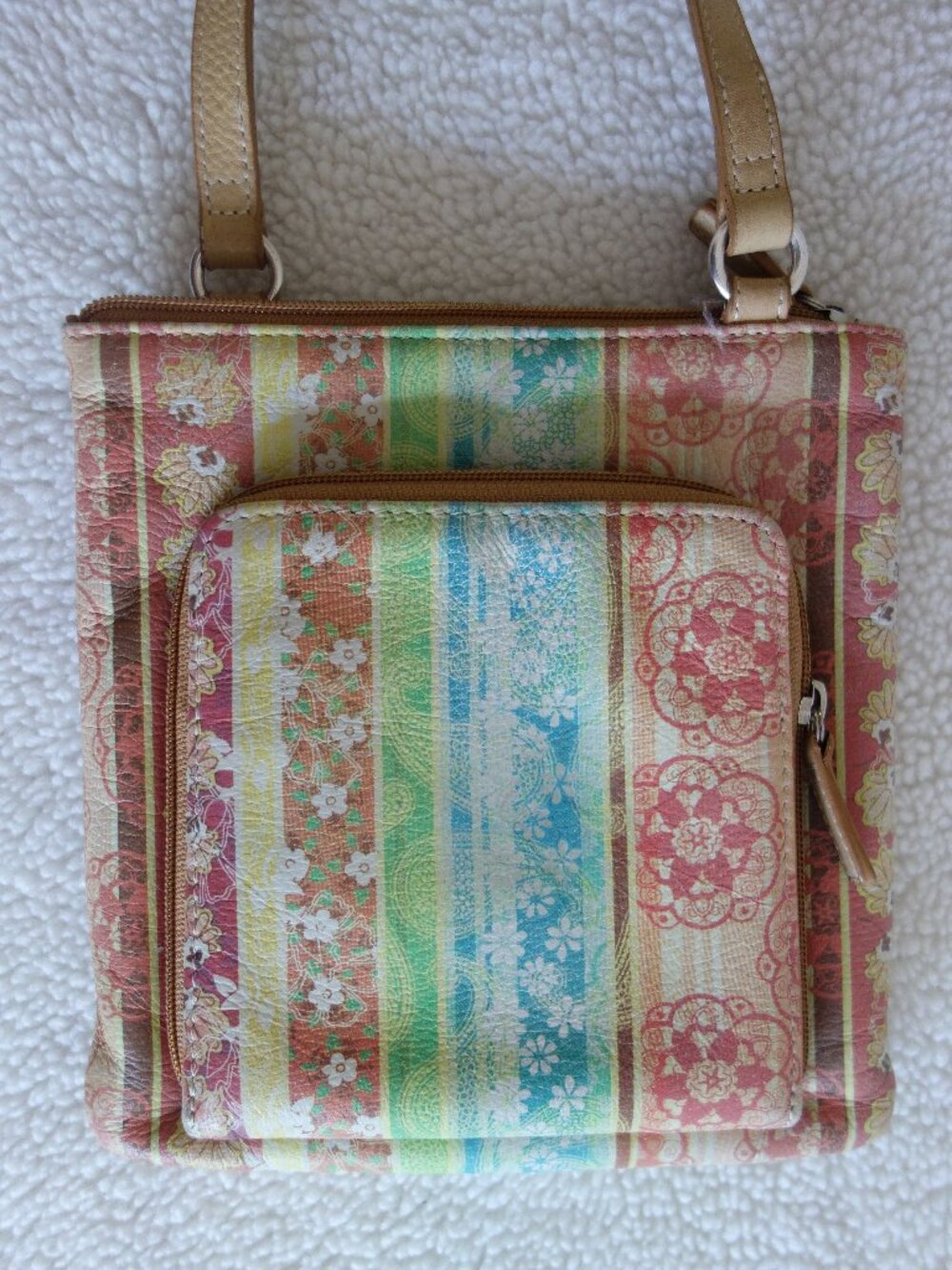 FOSSIL Leather Floral Paisley Multi-Color Boho CrossBody Purse